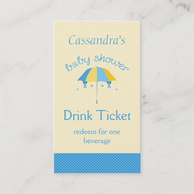 Tarjeta De Descuentos Boleto azul de la bebida de Baby Shower del (Anverso)