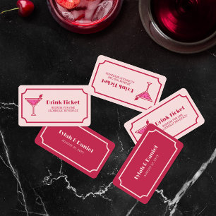 Tarjeta De Descuentos Boleto de Bebida de Cóctel Rosa con Fuente Retro p