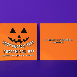 Tarjeta De Descuentos Calabaza de Halloween con texto personalizado