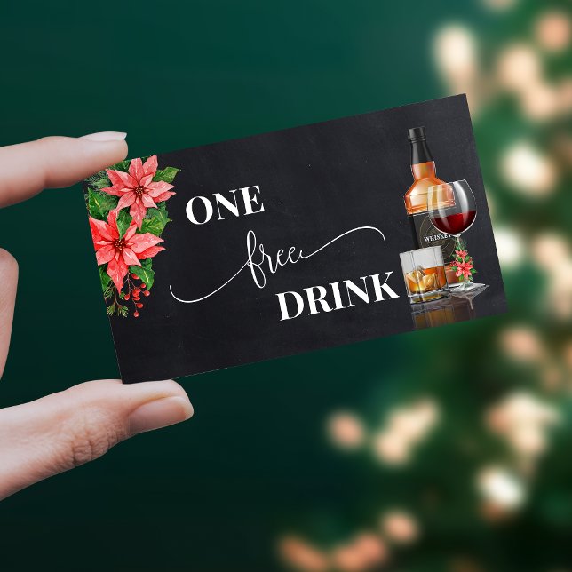 Tarjeta De Descuentos Christmas Poinsettia Free Drink Party Card Ticket (Subido por el creador)