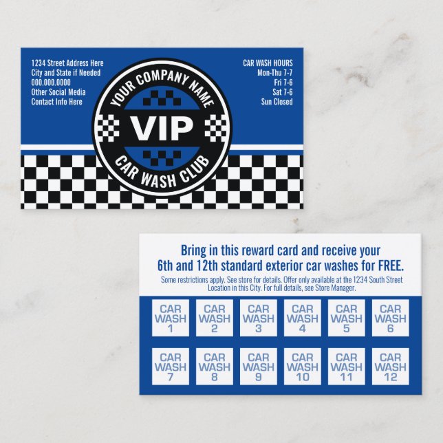 Tarjeta De Descuentos Club de Lavado de Coches - Premios con bandera ver (Anverso / Reverso)