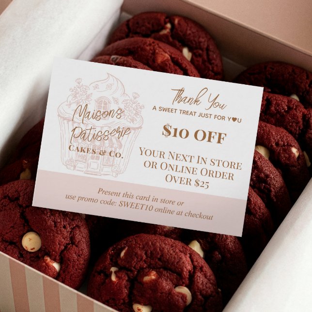 Tarjeta De Descuentos Código de promoción de agradecimiento de pastelito (Baker Cupcake Thank You Promo Code Pastry Bakery Discount Card)