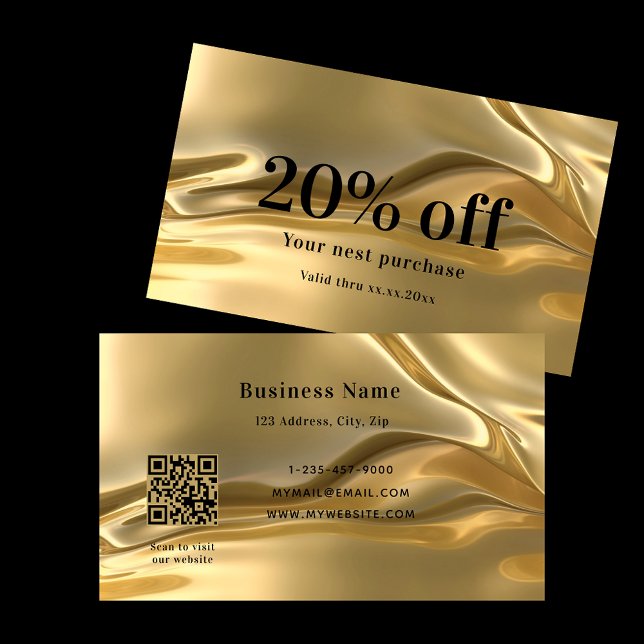 Tarjeta De Descuentos Código qr elegante metálico dorado (Subido por el creador)