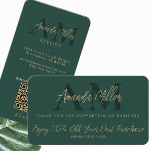 Tarjeta De Descuentos Código QR Monograma Minimalista moderno negro y or