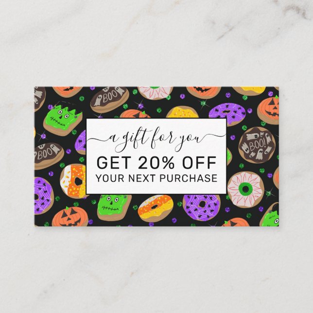 Tarjeta De Descuentos Confetti, Purpurina de Guay, cute donuts Halloween (Anverso)