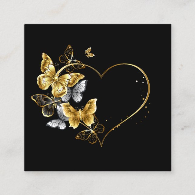 Tarjeta De Descuentos Corazón con mariposas doradas (Anverso)