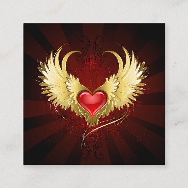 Tarjeta De Descuentos Corazón Rojo con Alas Doradas (Anverso)