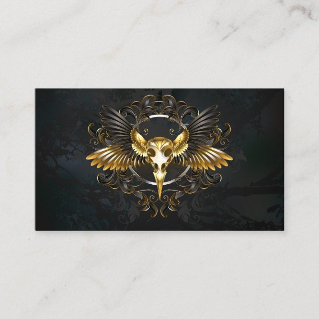 Tarjeta De Descuentos Cráneo de pájaro dorado sobre fondo negro (Anverso)