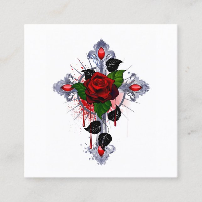 Tarjeta De Descuentos Cruz de Plata con una Rosa Roja (Anverso)