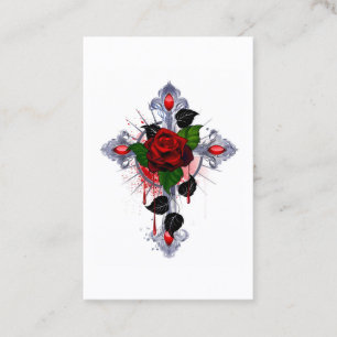 Tarjeta De Descuentos Cruz de Plata con una Rosa Roja