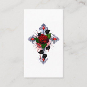 Tarjeta De Descuentos Cruz de Plata con una Rosa Roja