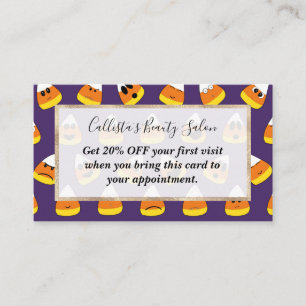 Tarjeta De Descuentos Cute Naranja Morado Emoji Halloween Candy Corn