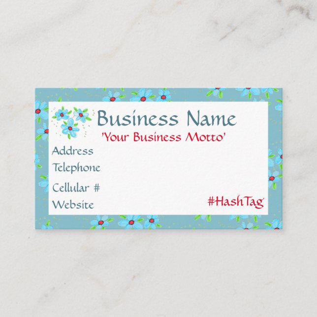 Tarjeta De Descuentos Cutest Little Blue Flowers Designer Business Card (Anverso)