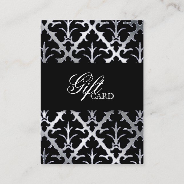 Tarjeta De Descuentos Damask Elegant Gift Card Silver Black (Anverso)
