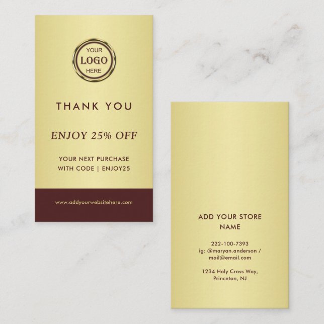 Tarjeta De Descuentos Dark-red gold design,Logo or Photo in gold circle, (Anverso / Reverso)