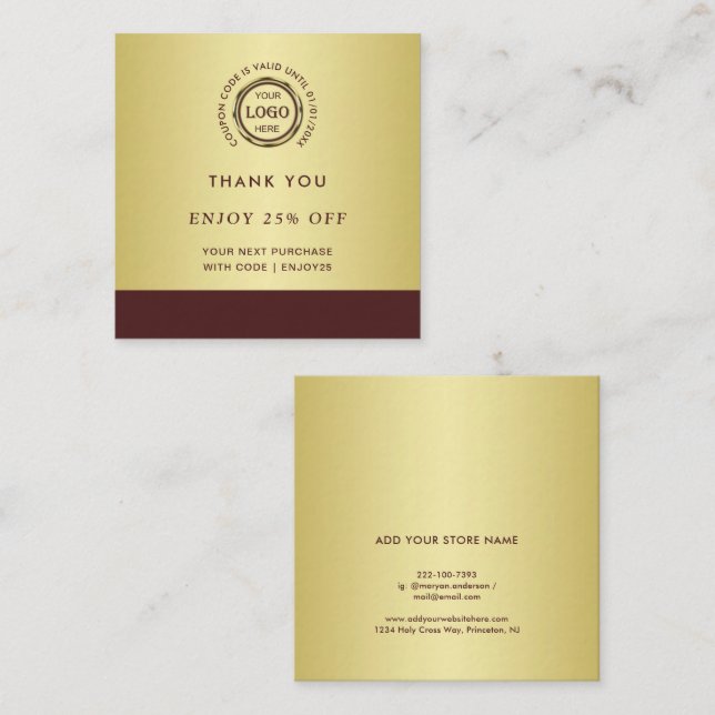 Tarjeta De Descuentos Dark-red gold design,Logo or Photo in gold circle, (Anverso / Reverso)