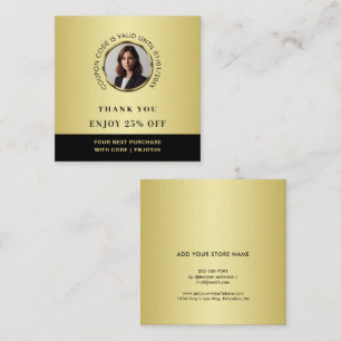 Tarjeta De Descuentos Diseño negro y dorado, logotipo o foto en círculo