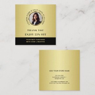 Tarjeta De Descuentos Diseño negro y dorado, logotipo o foto en círculo