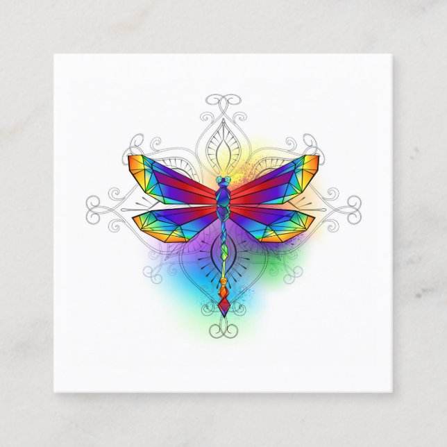 Tarjeta De Descuentos Dragón poligonal arcoiris (Anverso)