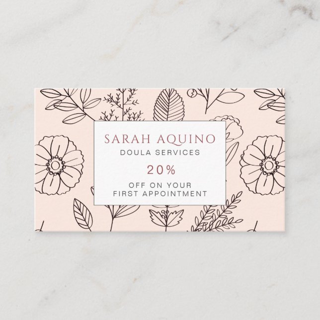 Tarjeta De Descuentos Dula De Patrón Floral De Carácter Británico (Anverso)