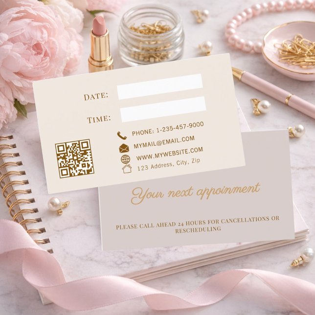 Tarjeta De Descuentos Dusty pink QR customer client appointment card (Subido por el creador)