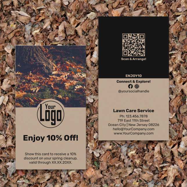 Tarjeta De Descuentos ¡El Servicio de Atención al Paciente del Césped Di (Lawn Care Service Enjoy 10% Off! Discount Card, Khaki & Black)