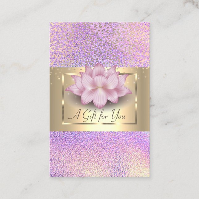 Tarjeta De Descuentos Elegant Gold Frame, Confetti Holographic Lotus (Anverso)