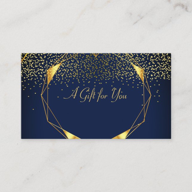 Tarjeta De Descuentos Elegant Modern Geometric Gold Lines, Confetti Blue (Anverso)