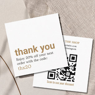 Tarjeta De Descuentos Elegante Código QR de Agradecimiento Limpio y Negr