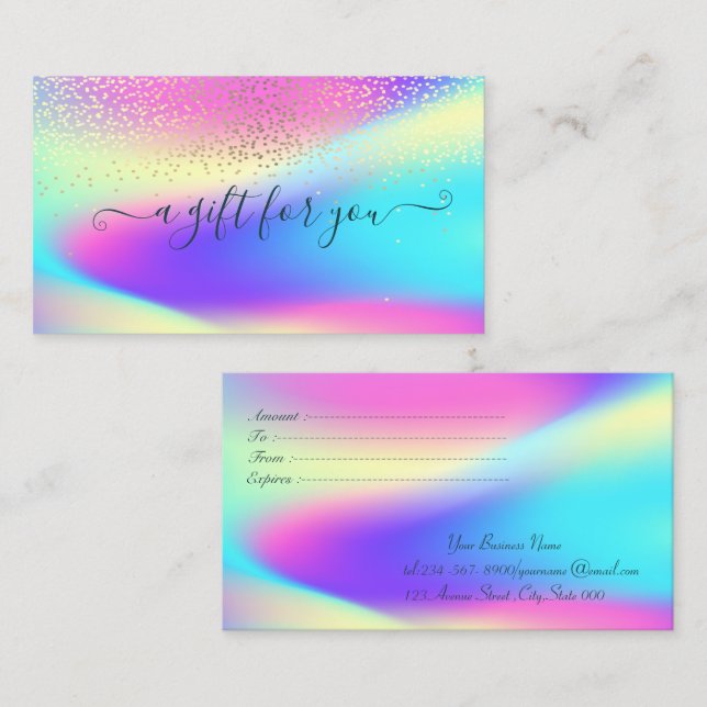 Tarjeta De Descuentos Elegante Confetti Colorful Ombre Holográfico (Anverso / Reverso)