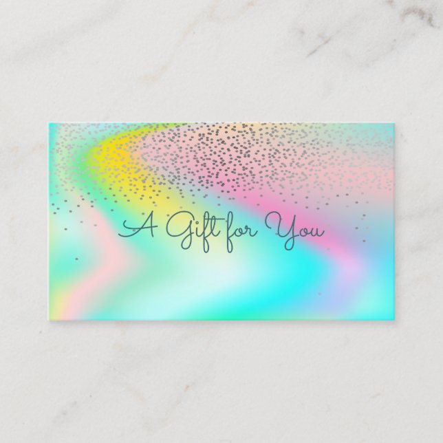 Tarjeta De Descuentos Elegante confetti moderno arcoiris holográfico (Anverso)