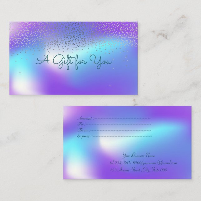 Tarjeta De Descuentos Elegante Confetti Moderno Ombre Holográfico (Anverso / Reverso)
