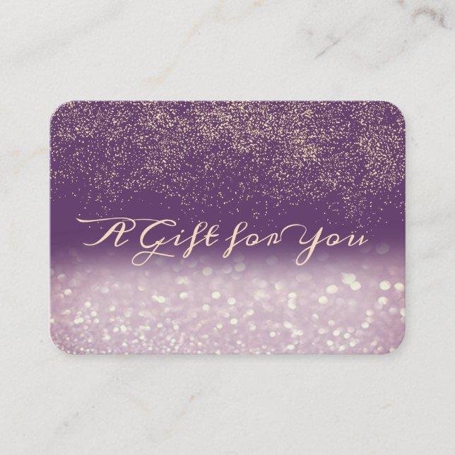 Tarjeta De Descuentos Elegante Confetti Morado Moderno, Bokeh Purpurina (Anverso)