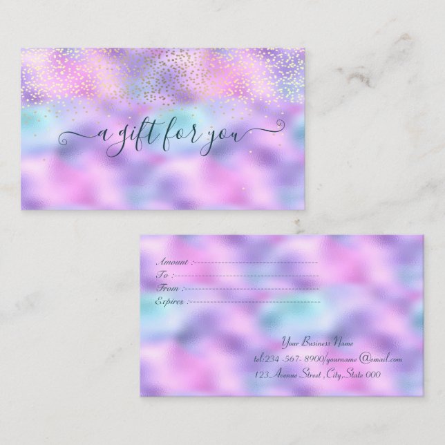 Tarjeta De Descuentos Elegante Confetti Ombre Holográfico Irlandés (Anverso / Reverso)