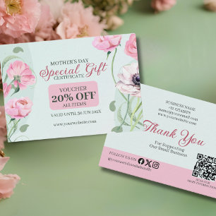 Tarjeta De Descuentos Elegante Día de la Madre Floral Verde Rosa