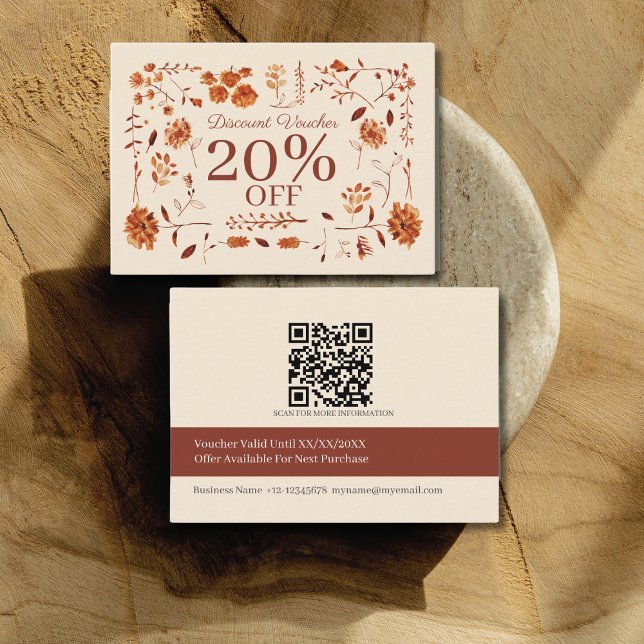 Tarjeta De Descuentos Elegante Floral Rústico Boho Otoño Marrón  (Subido por el creador)