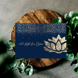 Tarjeta De Descuentos Elegante Glitter de Oro Loto,Confeti,Azul Marino