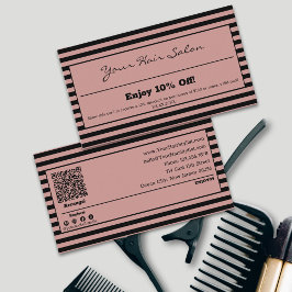 Tarjeta De Descuentos Elegante Hairstylista profesional a rayas 10%