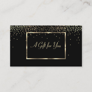 Tarjeta De Descuentos Elegante marco dorado moderno, negro confetti