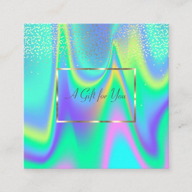 Tarjeta De Descuentos Elegante marco holográfico moderno de oro, Confett (Anverso)