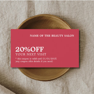 Tarjeta De Descuentos Elegante Minimalista Belleza Roja Blanca