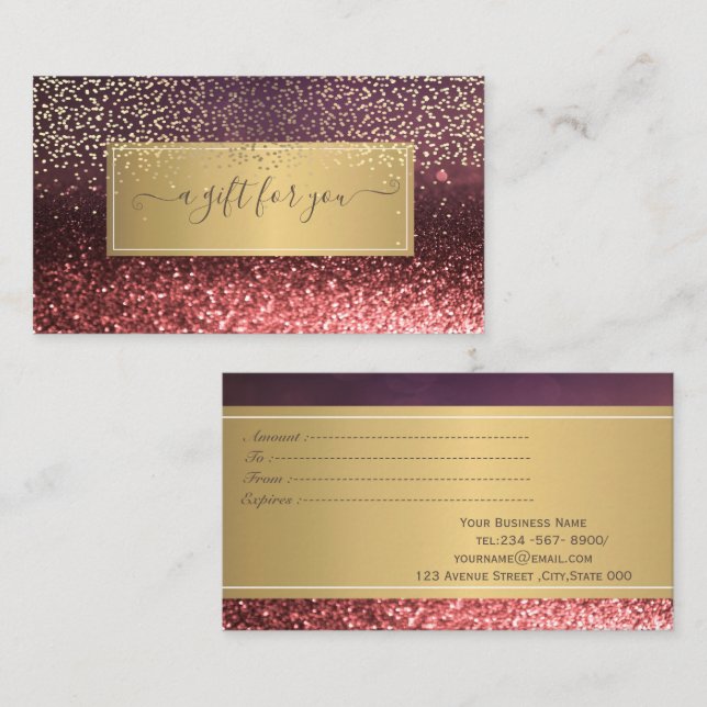 Tarjeta De Descuentos Elegante Purpurina de lujo Bokeh Gold Confetti (Anverso / Reverso)