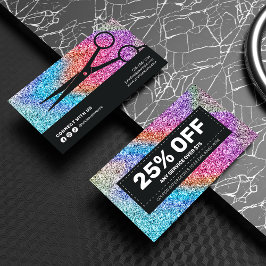 Tarjeta De Descuentos Elegante Purpurina holográfico espumoso Hairstylis