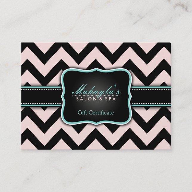 Tarjeta De Descuentos Elegante Regalo Pastel Rosa y Chevron Negro (Anverso)