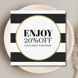 Tarjeta De Descuentos Elegante Salón Círculo Dorado de Rayas Blancas Neg