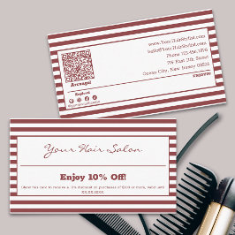 Tarjeta De Descuentos Elegante Salón Profesional de pelo rayado 10%