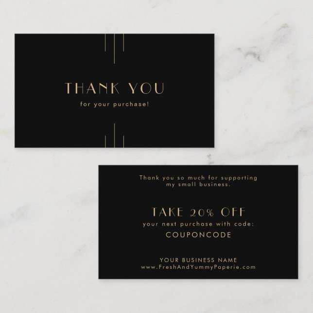 Tarjeta De Descuentos EVERLY Art Deco Black and Gold Business Thank You (Anverso / Reverso)