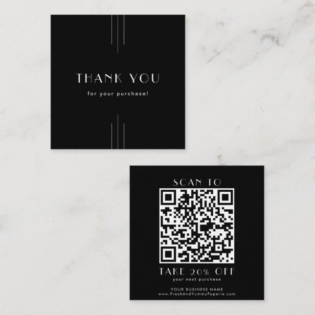 Tarjeta De Descuentos EVERLY Art Deco Black Business QR Code Thank You (Anverso / Reverso)