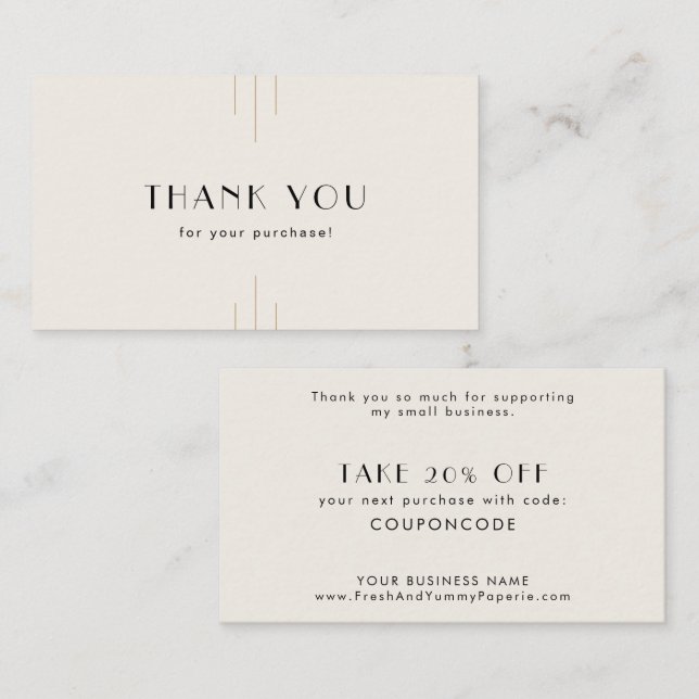 Tarjeta De Descuentos EVERLY Art Deco Ivory Black Business Thank You (Anverso / Reverso)