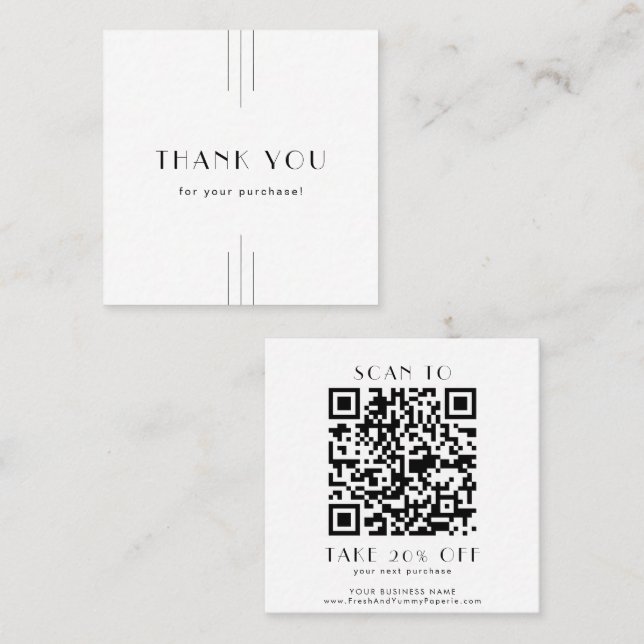 Tarjeta De Descuentos EVERLY Art Deco Minimal Business QR Code Thank You (Anverso / Reverso)